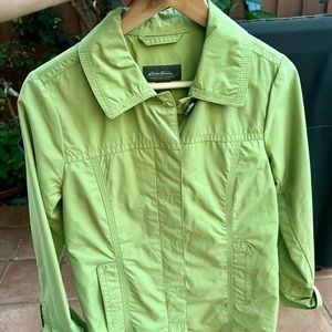 Women’s trench lime green or lab light weight coat.